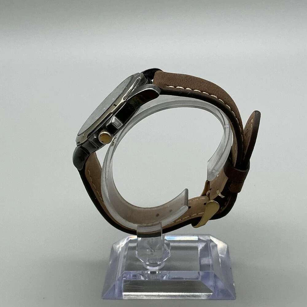 Seiko Mens Watch 40mm Chipped Crystal Leather Day Date 7N43-0A20 New Battery